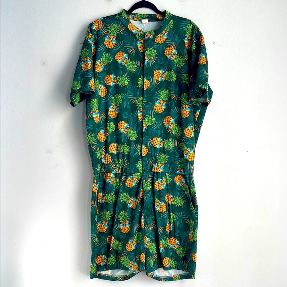Pineapple sunglasses one piece short sleeve short full zip festival Pride romper